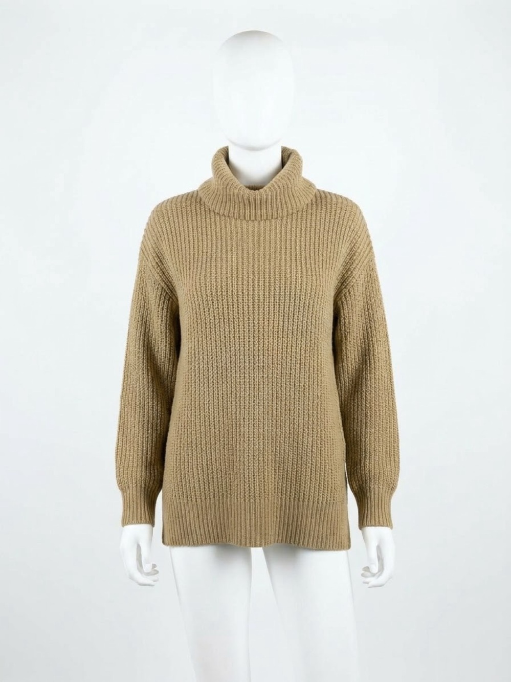 Vero Moda Chunky Oversized Ribbed Turtleneck Sweater - Tan Taupe Small